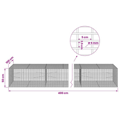Gabion with 5 mm Wire and 5x2.5 cm Mesh 400x100x50 cm
