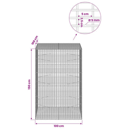 Gabion with 5 mm Wire and 5x2.5 cm Mesh 100x100x150 cm