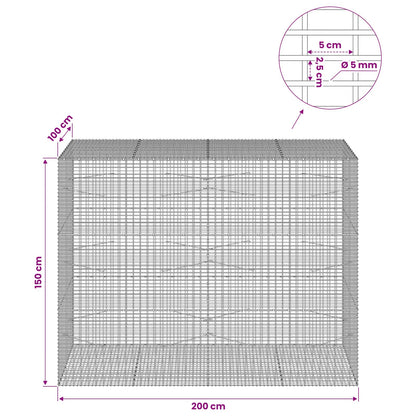Gabion with 5 mm Wire and 5x2.5 cm Mesh 200x100x150 cm