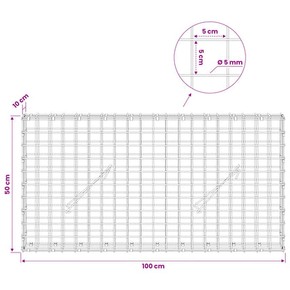 Gabion with 5 mm Wire and 5x5 cm Mesh 100x10x50 cm