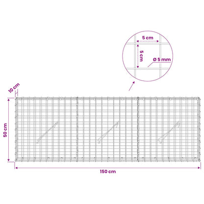 Gabion with 5 mm Wire and 5x5 cm Mesh 150x10x50 cm