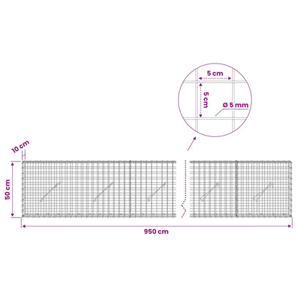 Gabion with 5 mm Wire and 5x5 cm Mesh 950x10x50 cm