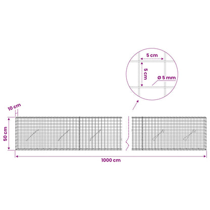 Gabion with 5 mm Wire and 5x5 cm Mesh 1000x10x50 cm
