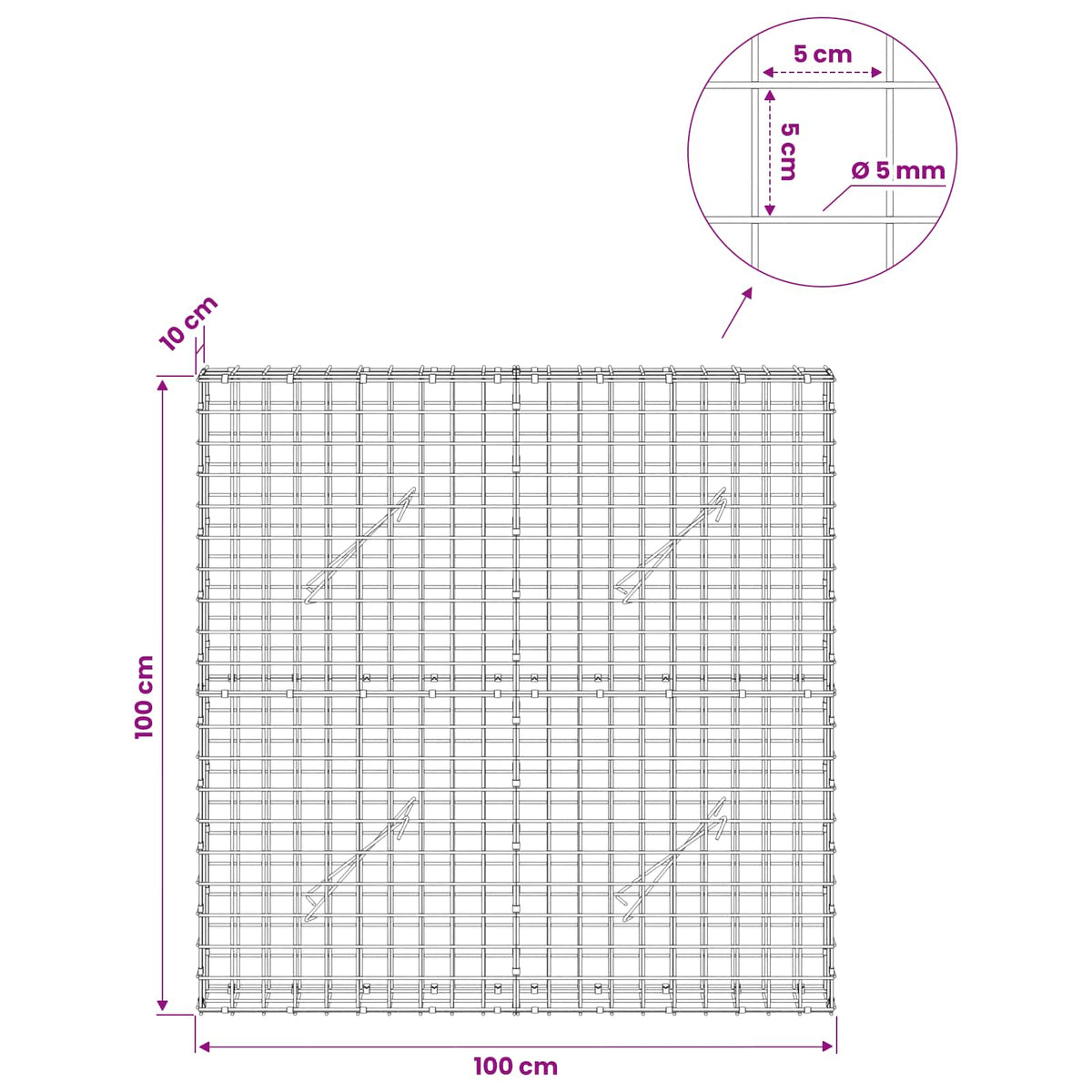 Gabion with 5 mm Wire and 5x5 cm Mesh 100x10x100 cm