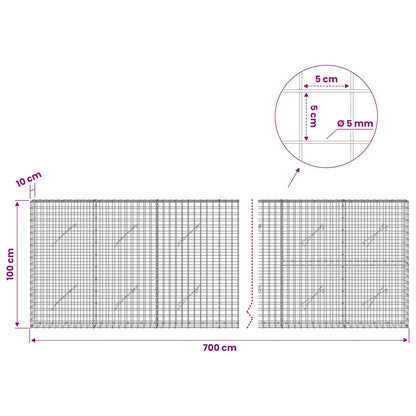 Gabion with 5 mm Wire and 5x5 cm Mesh 700x10x100 cm