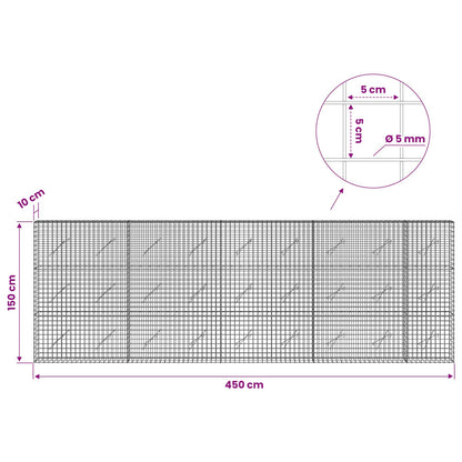 Gabion with 5 mm Wire and 5x5 cm Mesh 450x10x150 cm