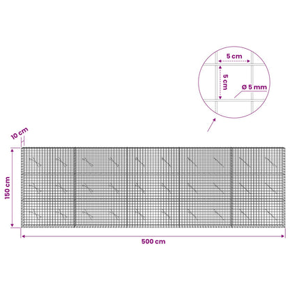 Gabion with 5 mm Wire and 5x5 cm Mesh 500x10x150 cm