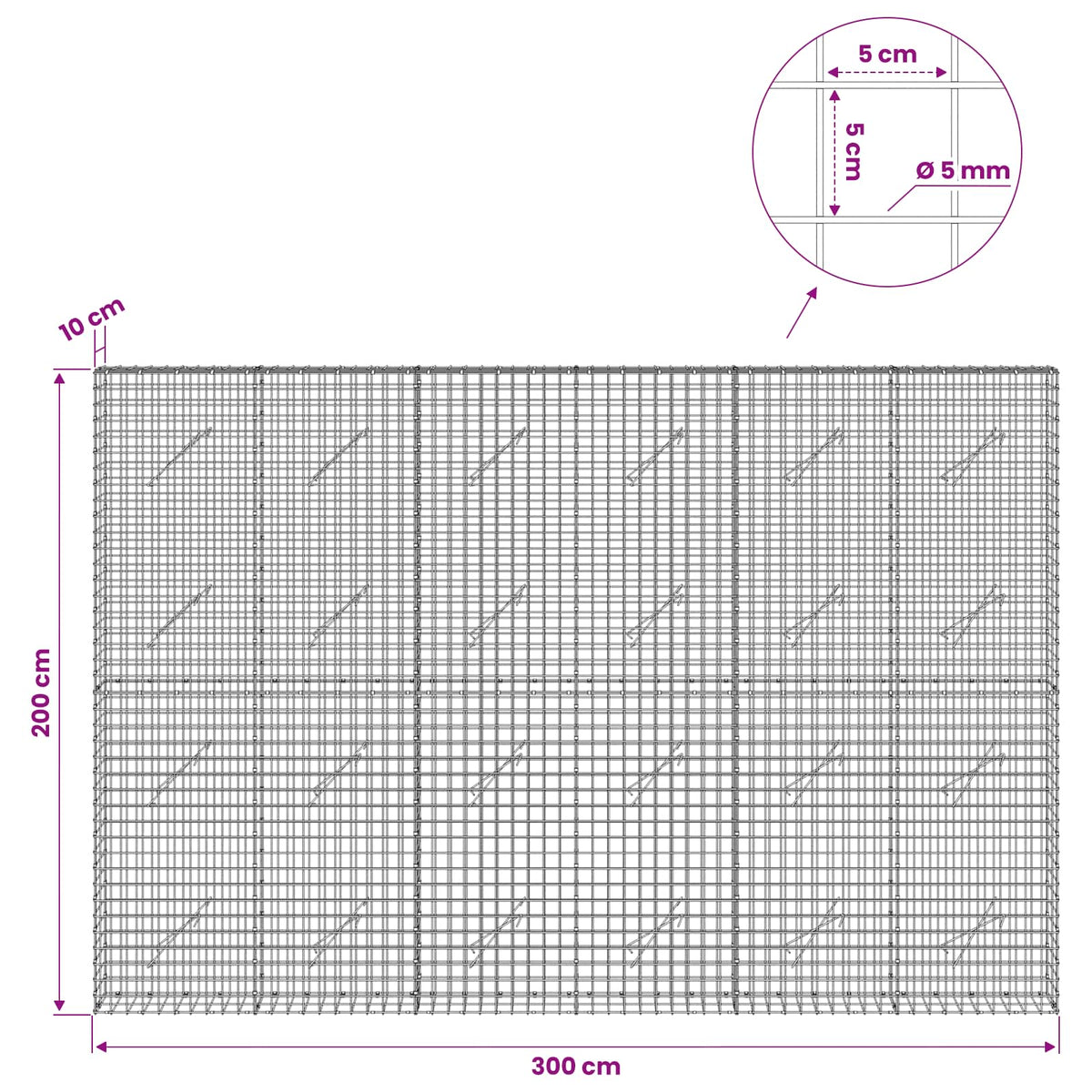 Gabion with 5 mm Wire and 5x5 cm Mesh 300x10x200 cm