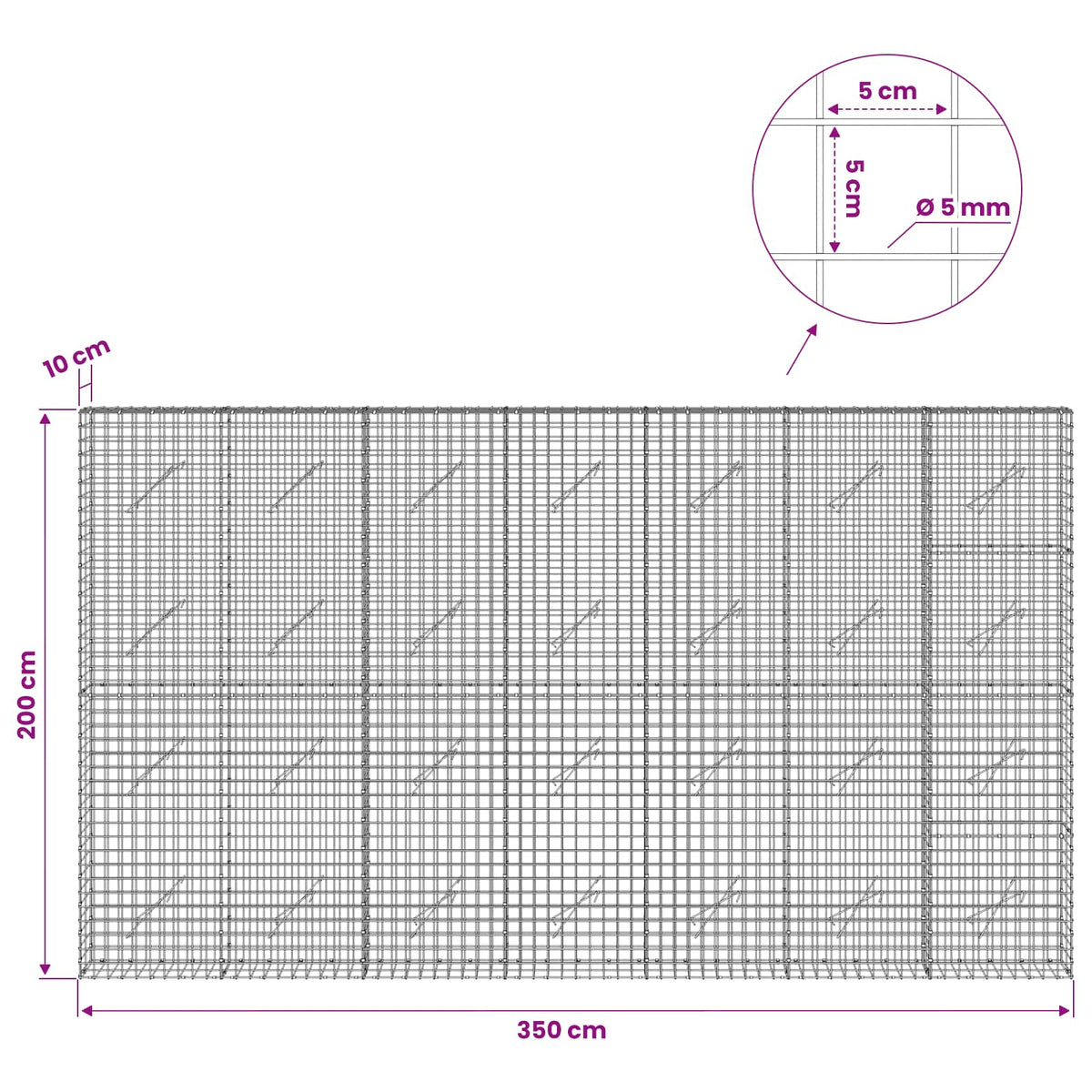 Gabion with 5 mm Wire and 5x5 cm Mesh 350x10x200 cm