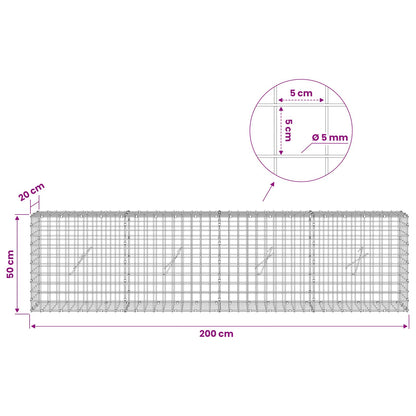 Gabion with 5 mm Wire and 5x5 cm Mesh 200x20x50 cm