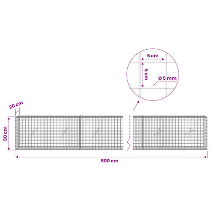 Gabion with 5 mm Wire and 5x5 cm Mesh 500x20x50 cm