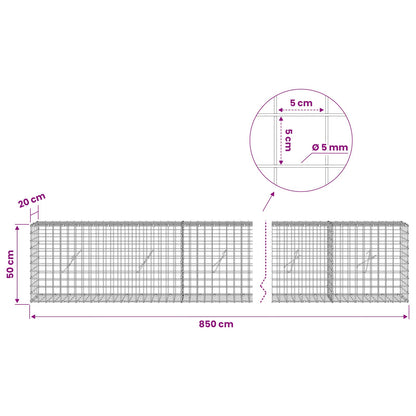 Gabion with 5 mm Wire and 5x5 cm Mesh 850x20x50 cm