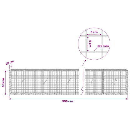 Gabion with 5 mm Wire and 5x5 cm Mesh 950x20x50 cm