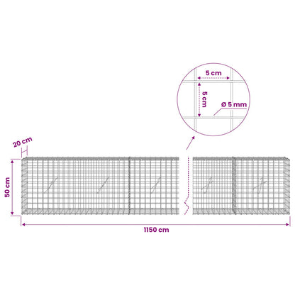 Gabion with 5 mm Wire and 5x5 cm Mesh 1150x20x50 cm