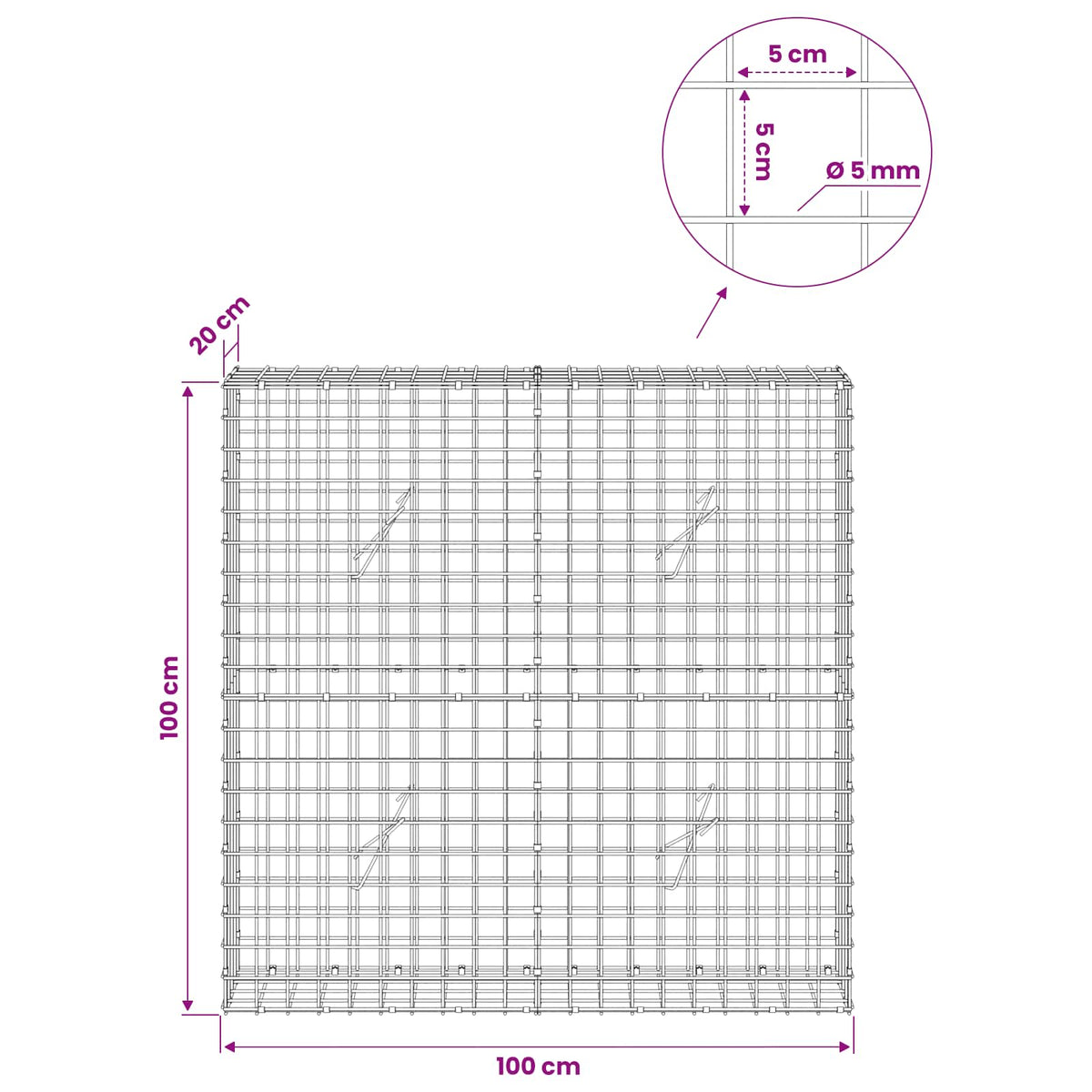Gabion with 5 mm Wire and 5x5 cm Mesh 100x20x100 cm