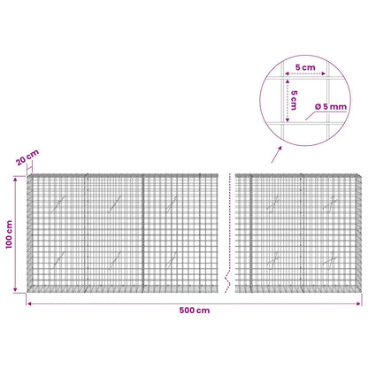 Gabion with 5 mm Wire and 5x5 cm Mesh 500x20x100 cm