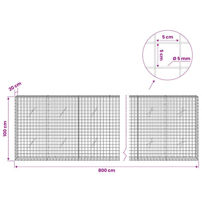 Gabion with 5 mm Wire and 5x5 cm Mesh 800x20x100 cm
