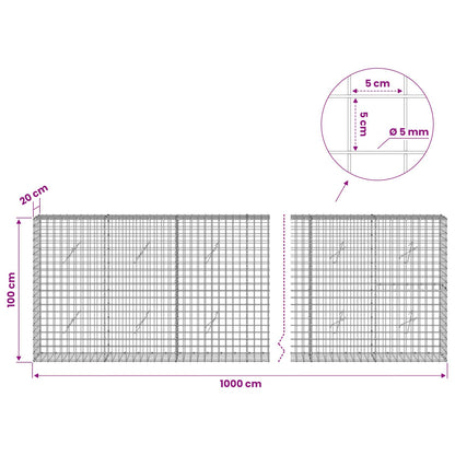 Gabion with 5 mm Wire and 5x5 cm Mesh 1000x20x100 cm