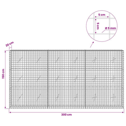 Gabion with 5 mm Wire and 5x5 cm Mesh 300x20x150 cm