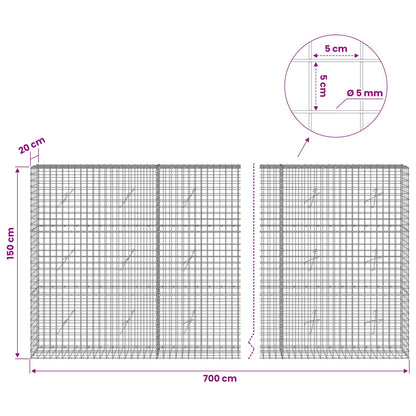 Gabion with 5 mm Wire and 5x5 cm Mesh 700x20x150 cm