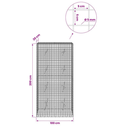 Gabion with 5 mm Wire and 5x5 cm Mesh 100x20x200 cm