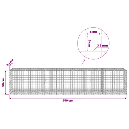 Gabion with 5 mm Wire and 5x5 cm Mesh 250x30x50 cm