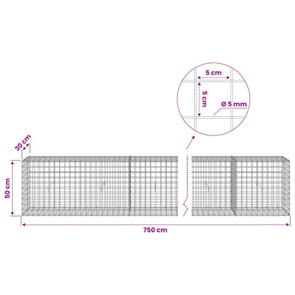 Gabion with 5 mm Wire and 5x5 cm Mesh 750x30x50 cm
