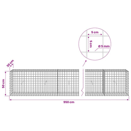 Gabion with 5 mm Wire and 5x5 cm Mesh 950x30x50 cm