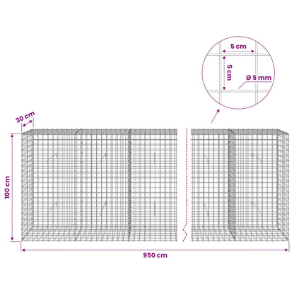Gabion with 5 mm Wire and 5x5 cm Mesh 950x30x100 cm