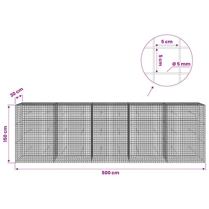 Gabion with 5 mm Wire and 5x5 cm Mesh 500x30x150 cm
