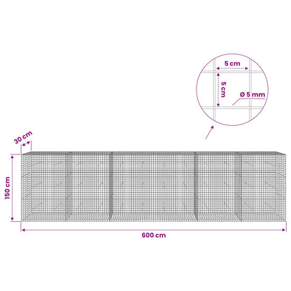 Gabion with 5 mm Wire and 5x5 cm Mesh 600x30x150 cm