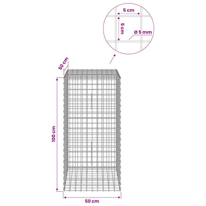 Gabion with 5 mm Wire and 5x5 cm Mesh 50x50x100 cm
