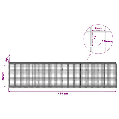 Gabion with 5 mm Wire and 5x5 cm Mesh 450x50x100 cm