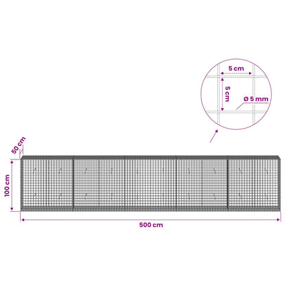 Gabion with 5 mm Wire and 5x5 cm Mesh 500x50x100 cm