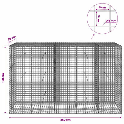 Gabion with 5 mm Wire and 5x5 cm Mesh 250x50x150 cm
