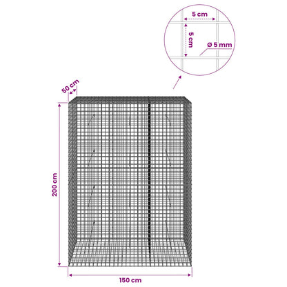 Gabion with 5 mm Wire and 5x5 cm Mesh 150x50x200 cm