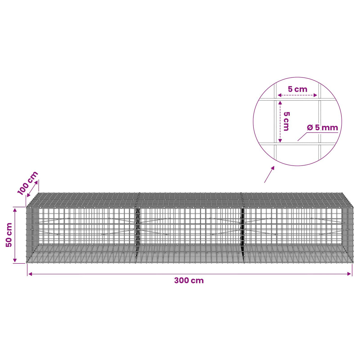 Gabion with 5 mm Wire and 5x5 cm Mesh 300x100x50 cm