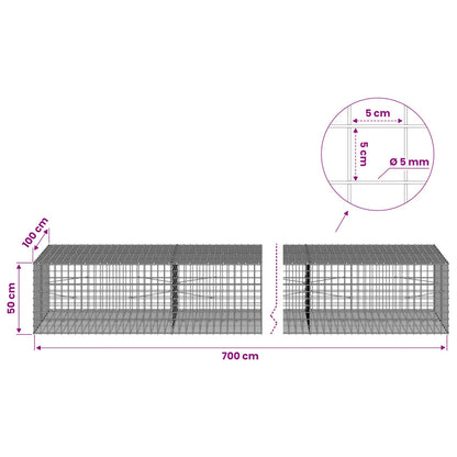 Gabion with 5 mm Wire and 5x5 cm Mesh 700x100x50 cm