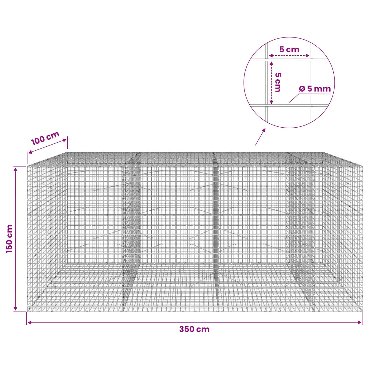 Gabion with 5 mm Wire and 5x5 cm Mesh 350x100x150 cm