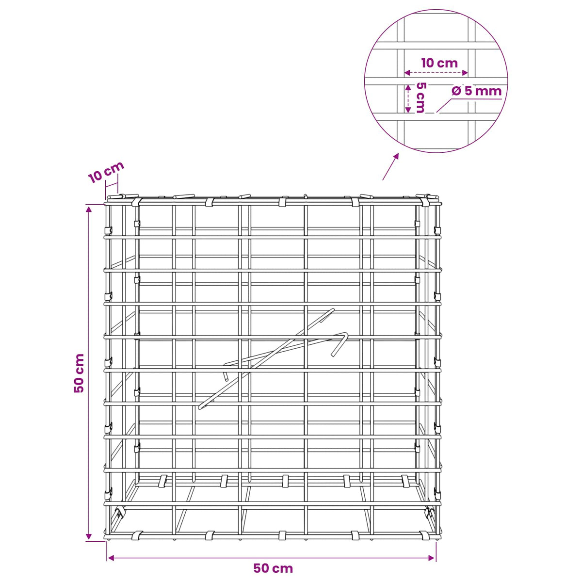 Gabion with 5 mm Wire and 5x10 cm Mesh 50x10x50 cm