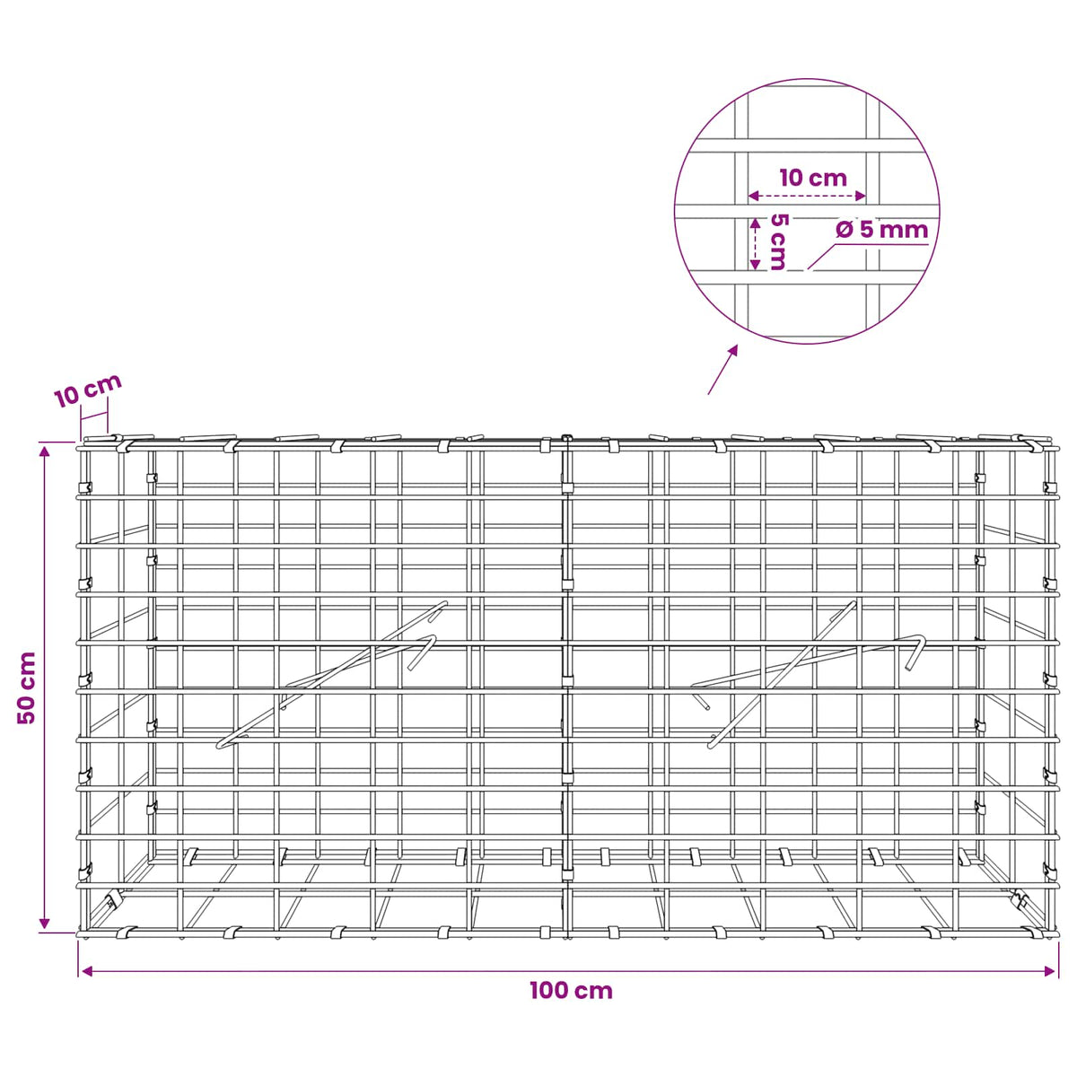 Gabion with 5 mm Wire and 5x10 cm Mesh 100x10x50 cm