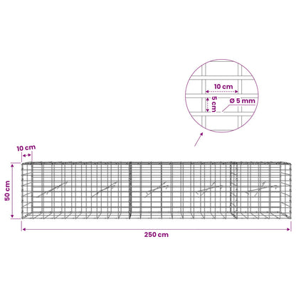 Gabion with 5 mm Wire and 5x10 cm Mesh 250x10x50 cm