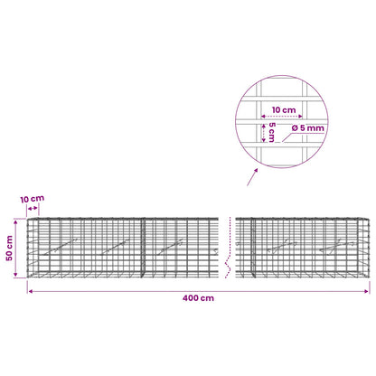 Gabion with 5 mm Wire and 5x10 cm Mesh 400x10x50 cm