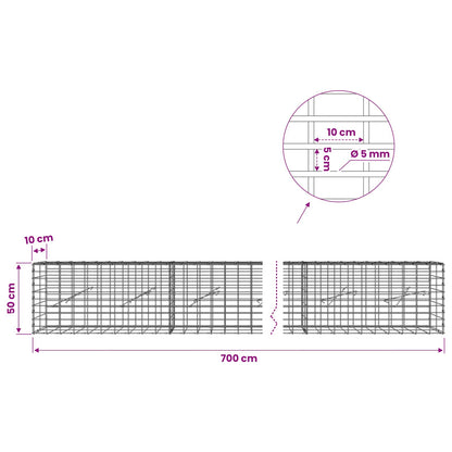 Gabion with 5 mm Wire and 5x10 cm Mesh 700x10x50 cm
