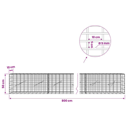 Gabion with 5 mm Wire and 5x10 cm Mesh 800x10x50 cm