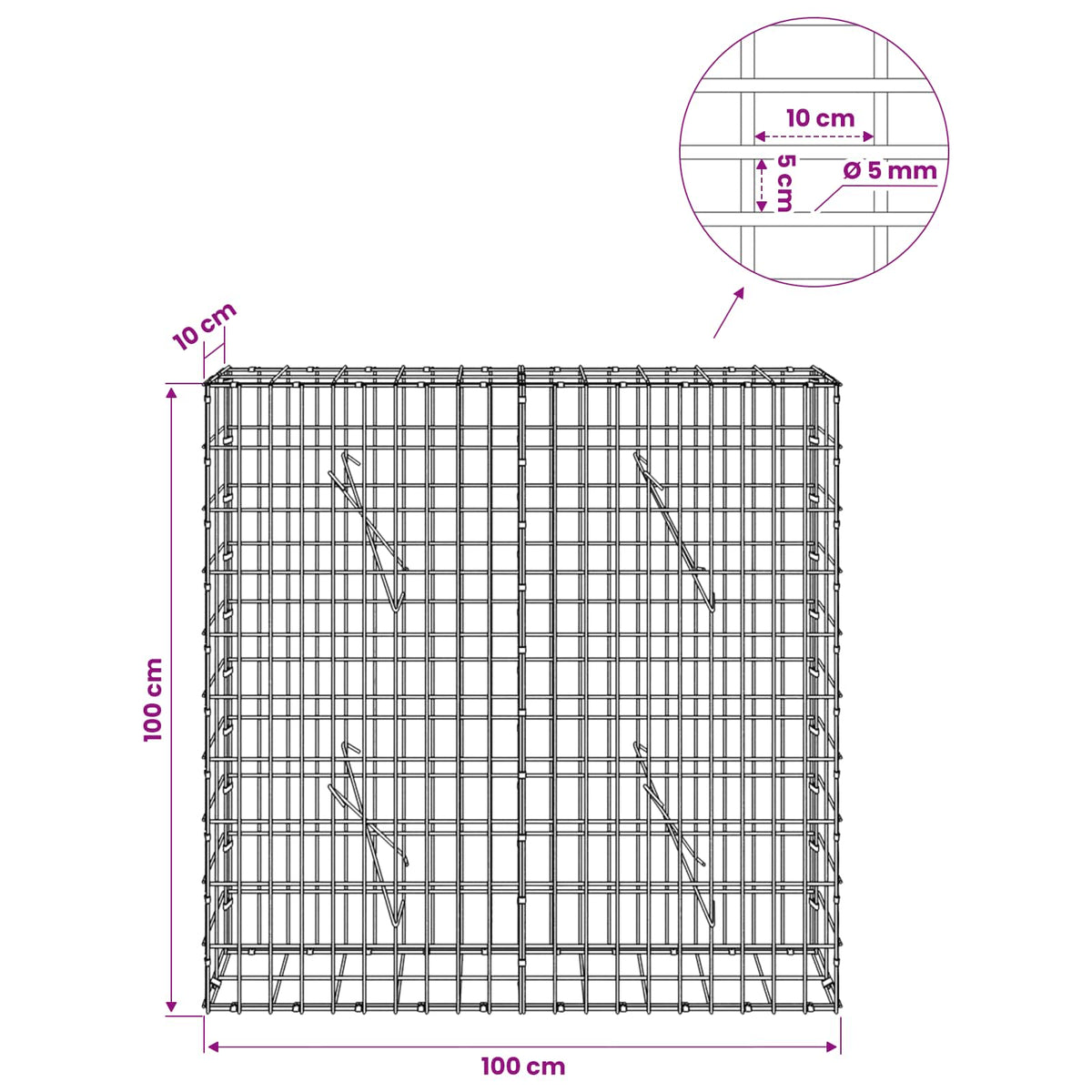 Gabion with 5 mm Wire and 5x10 cm Mesh 100x10x100 cm