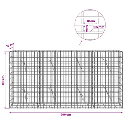 Gabion with 5 mm Wire and 5x10 cm Mesh 200x10x100 cm