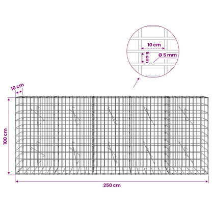 Gabion with 5 mm Wire and 5x10 cm Mesh 250x10x100 cm