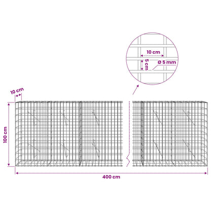 Gabion with 5 mm Wire and 5x10 cm Mesh 400x10x100 cm
