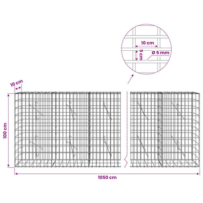 Gabion with 5 mm Wire and 5x10 cm Mesh 1050x10x100 cm